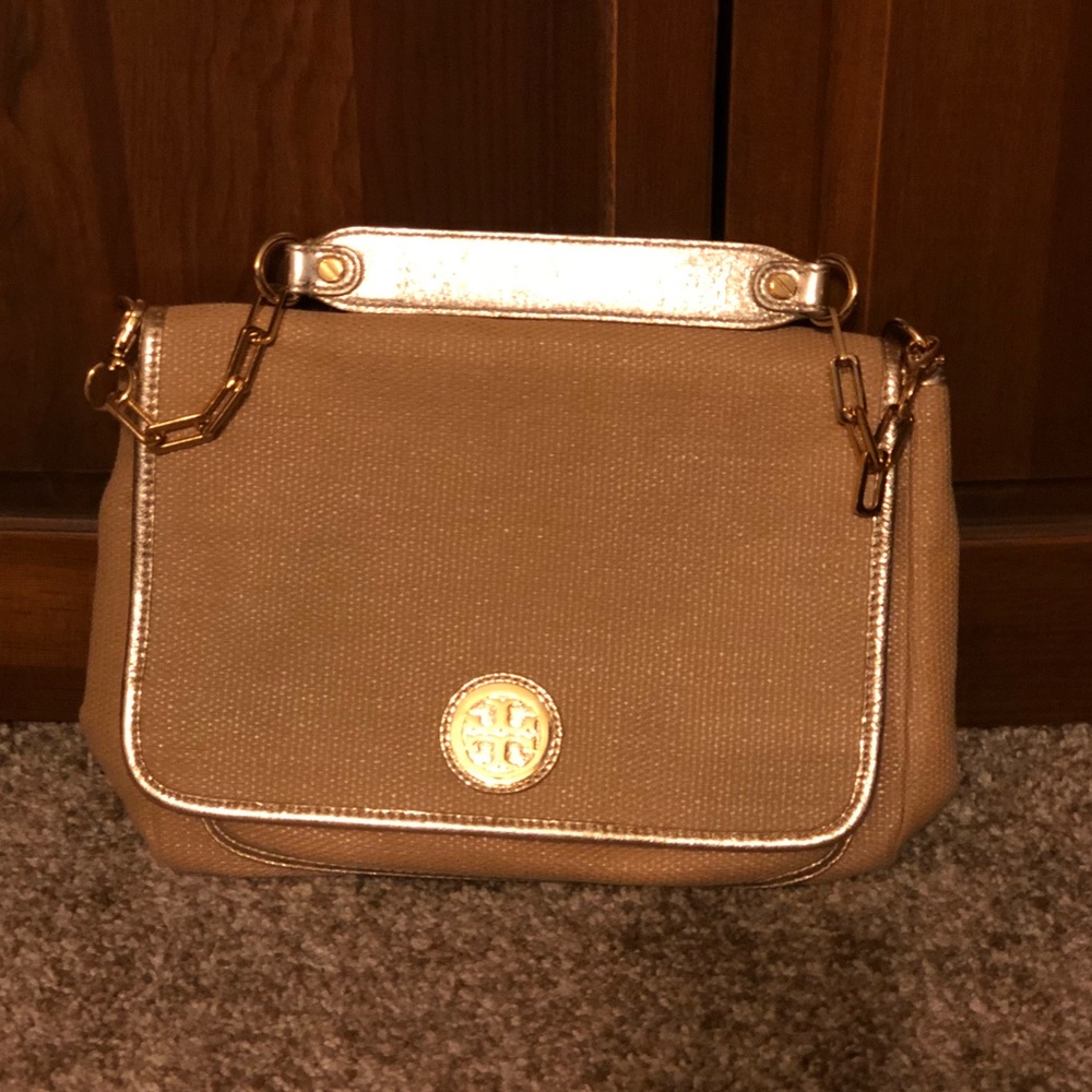 Tory Burch textured gold accent purse